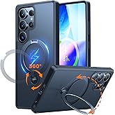 TORRAS 360 Spin Magnetic Stand for Samsung Galaxy S25 Ultra Case, Fit for Magsafe, Military Grade Slim Protective S25 Ultra Case with Kickstand & Ring Holder, Ostand Spin, Translucent Frosted Black