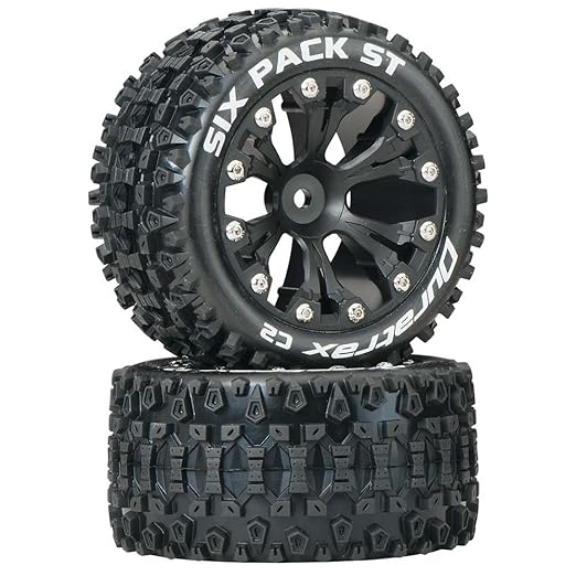 Duratrax DTXC3560 Six Pack RC Staduim Truck Tires with Foam Inserts, C2 Soft Compound, ST 2.8" Mounted on Back Black Wheels (2 Tires)