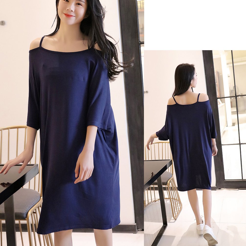 ENJOYNIGHT Sleepshirt Sexy Modal Nightshirt For Women Plus Size S-XXL (Dark Blue)