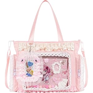 Lifelix Ita Bag with DIY Kit Lace Trim Crossbody Pin Display Purse | Kawaii Y2K lace trim clear window pin display, DIY acces