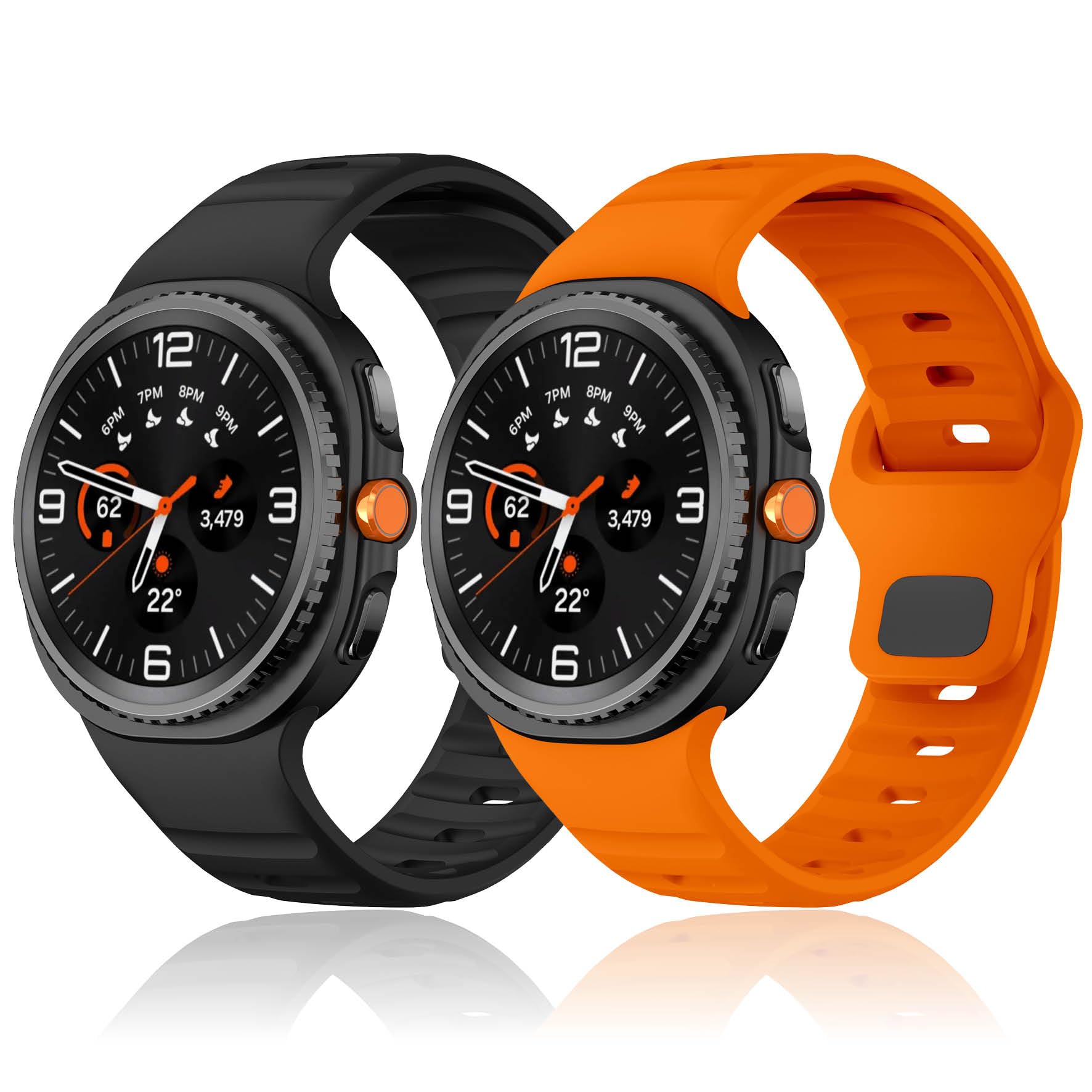 Rugged No Gap Band for Samsung Galaxy Watch Band 8 44mm 40mm/Galaxy Watch 8 Classic Bands 46mm， Silicone Wristband Sport Strap Men Women,2 Pack
