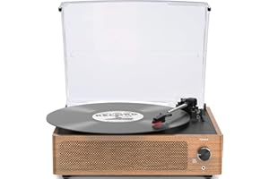 WOCKODER Vintage Record Player for Vinyl with Speakers Retro Turntable for Vinyl Records, Belt-Driven Turntable Support 3-Speed Wireless Playback Headphone AUX-in RCA Line LP Vinyl Players Wood Grain