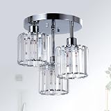 Rayofly 3-Lights Crystal Ceiling Light Chrome Semi Flush Fixture