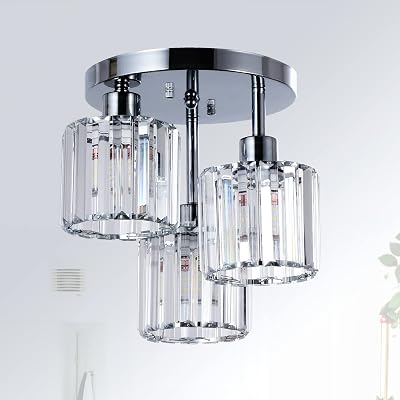 Rayofly 3-Lights Crystal Ceiling Light Chrome Semi Flush Fixture