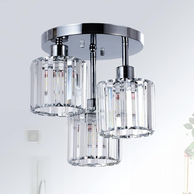 Rayofly 3-Lights Crystal Ceiling Light Chrome Semi Flush Fixture