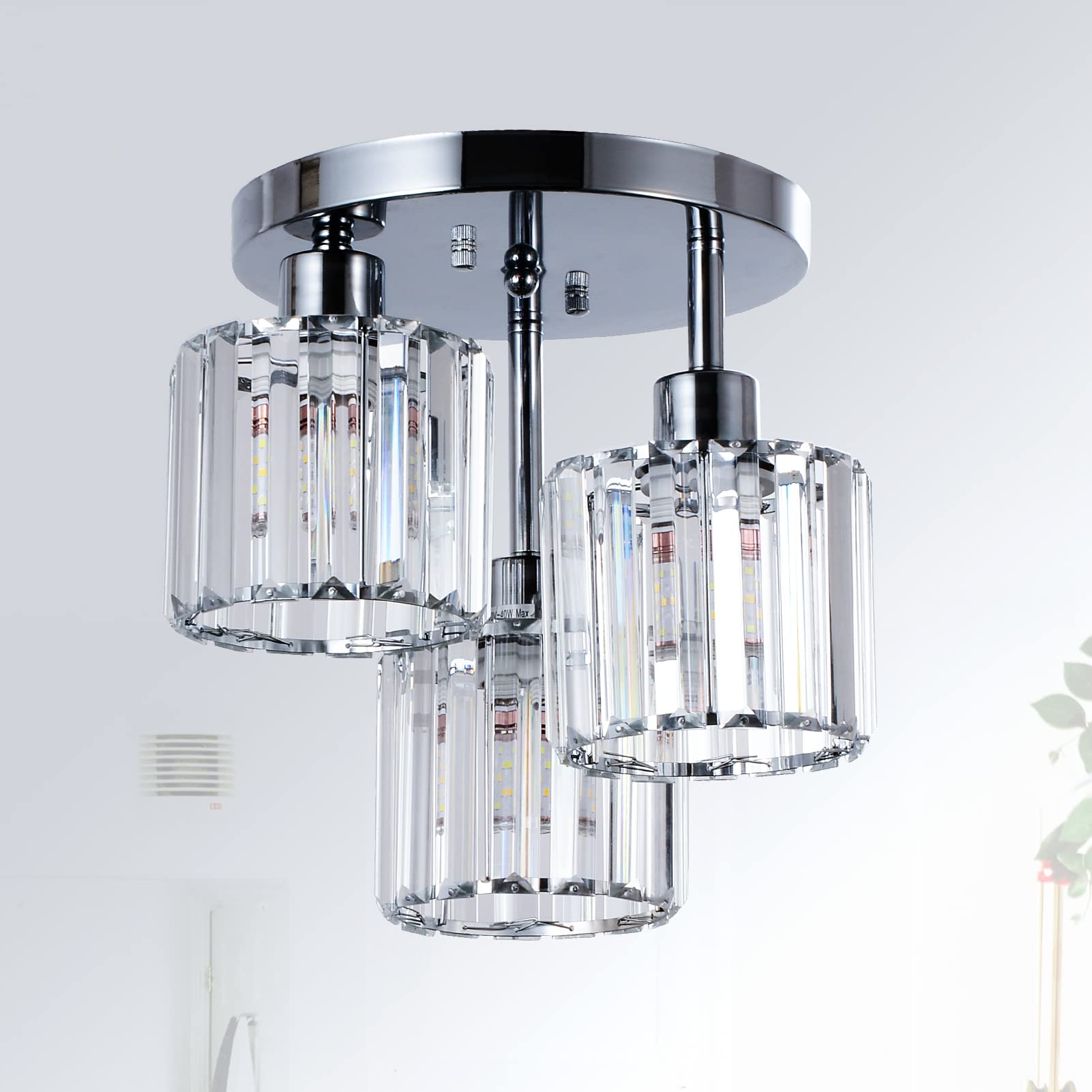 Photo 1 of PAUFUL Semi Flush Mount Ceiling Light,3-Light Modern Close to Ceiling Light Fixtures,Kitchen Light with Clear Crystal Shades, Hallway Light Fixtures for Kitchen Entryway Bedroom Bathroom Foyer
