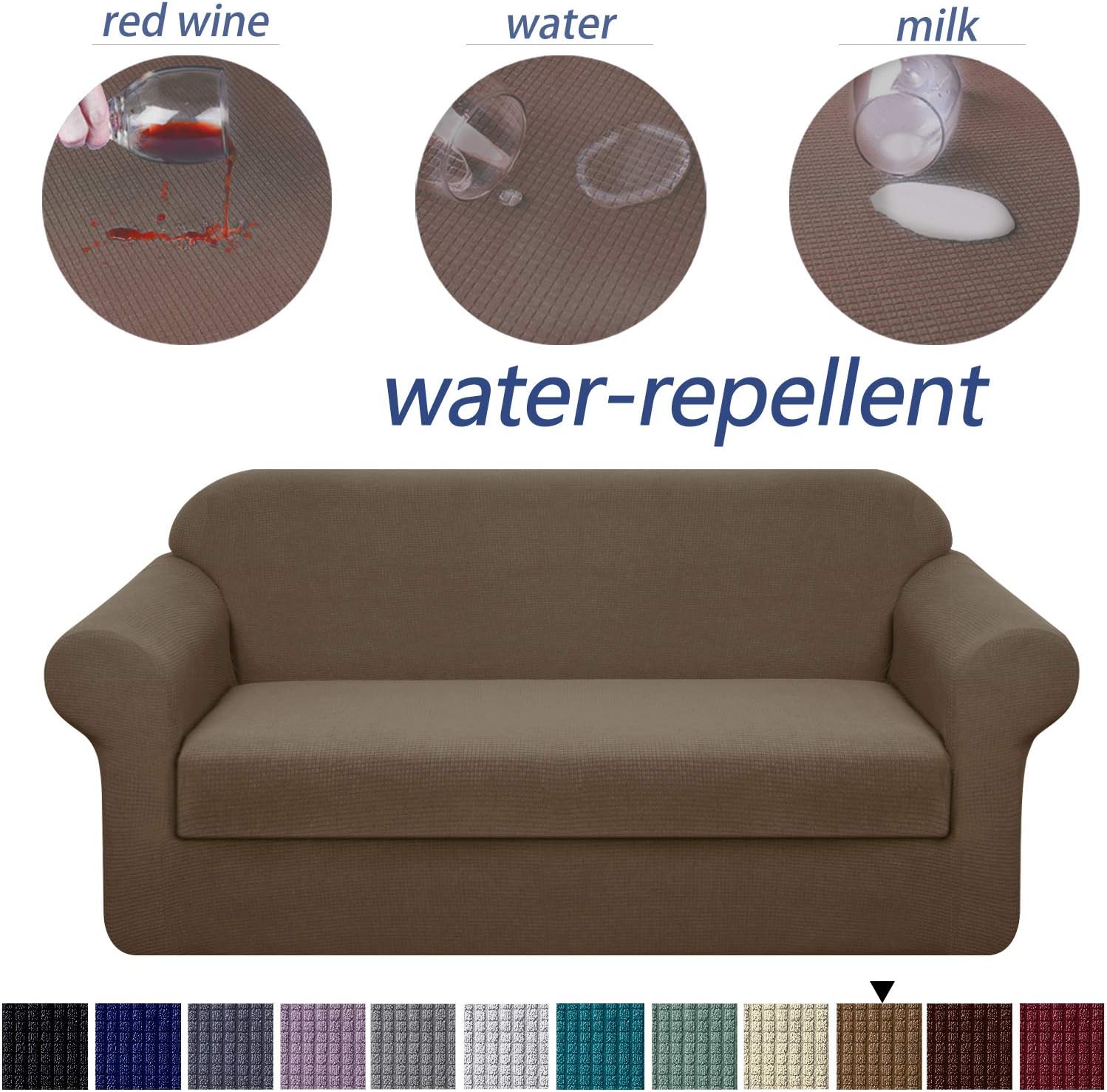 Granbest Stretch Sofa Slipcovers 3 Cushion Couch Covers Water-Repellent Pet Furniture Covers Dog Couch Protectors (Coffee, Medium-2 Pieces)