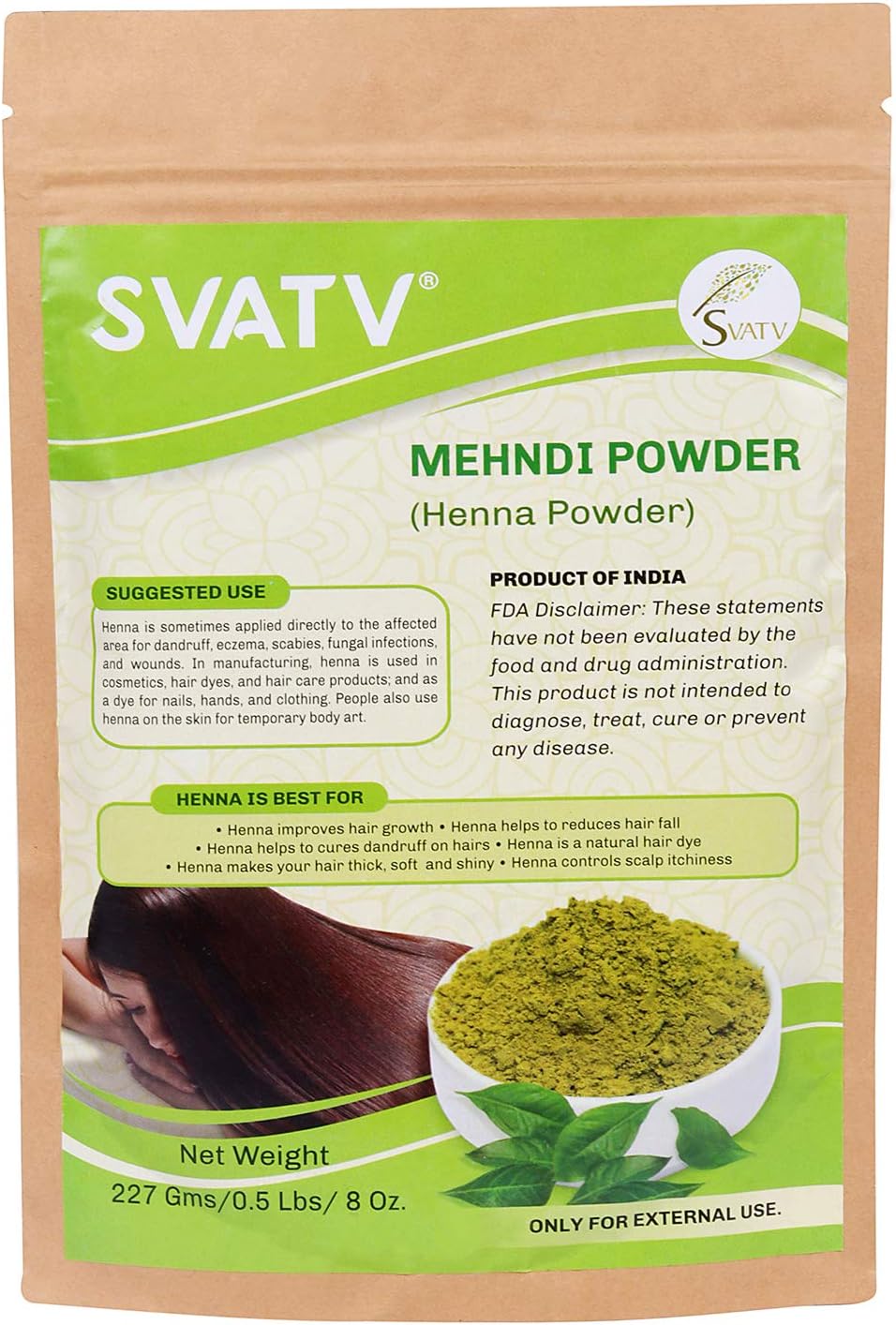 SVATV :: 100% Natural Organically Cultivated Henna Powder Specially for Hair - Triple Sifted Henna Powder - Lawsonia Inermis (for Hair - 227 GMS) - No PPD no Chemicals, no parabens