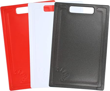 Com Four 3x Small Cutting Board Made Of Plastic With Drainage Groove Robust And Non Slip Breakfast Board For The Kitchen 03 Pieces Black White Red Small Amazon Co Uk Kitchen Home