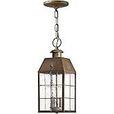Hinkley Nantucket Restoration Two Light Medium Outdoor Hanging Lantern, Aged Brass