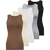 BQTQ 5 Pack Womens Crewneck Tank Tops High Neck Tank Tops Sleeveless Slim Fit Basic Tanks Top Ladies Undershirts