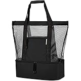 LIVACASA Mesh Beach Tote Bag for Women with Detachable Insulated Cooler