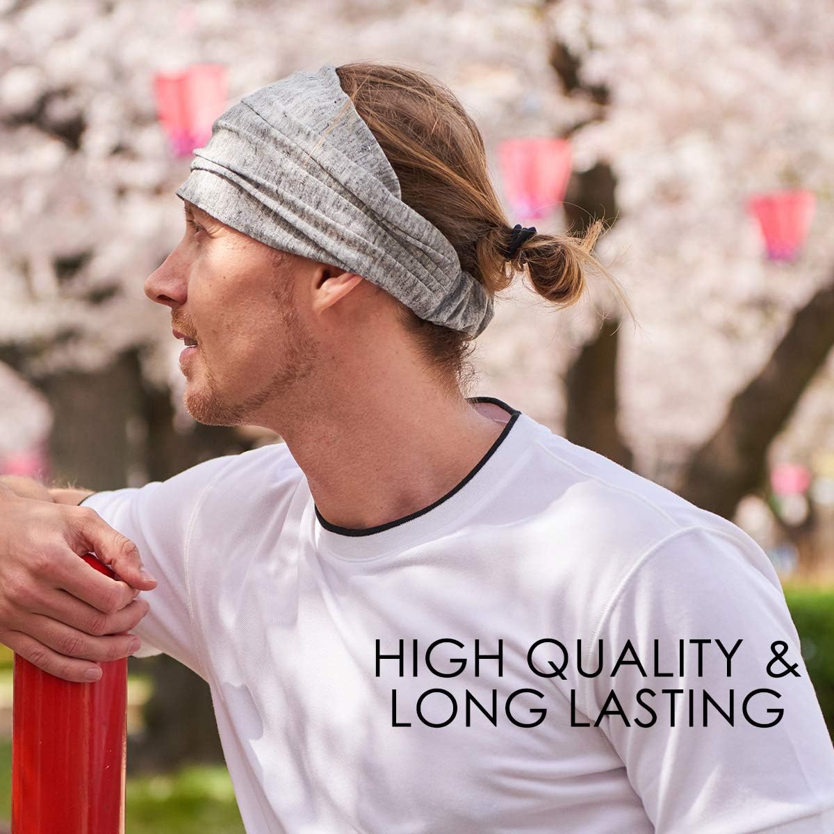 CHARM Summer Linen Bandana Headband - Women Hairband Wide Elastic Head Wrap Men Band Khaki - Image 4