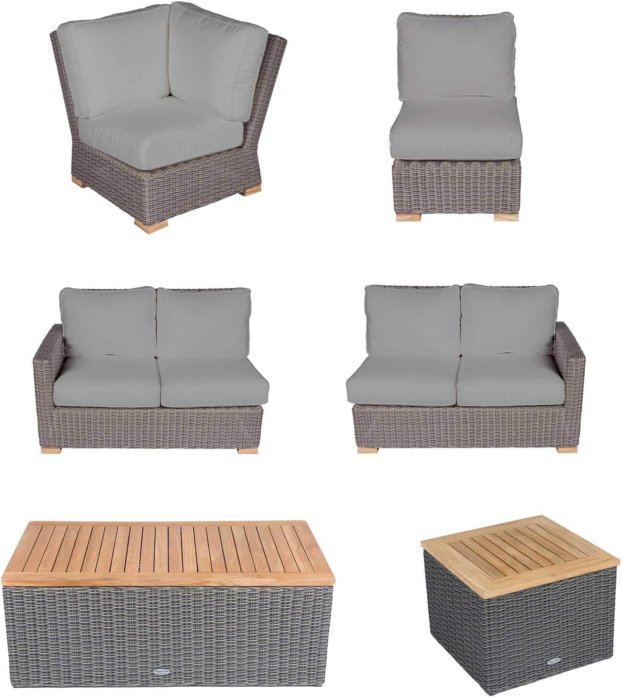 Amazon Com Royal Teak Collection Sanibel Deep Seating 6 Piece Teak Patio Conversation Set With Sectional Seating Rectangular Coffee Table Side Table P163gr Granite Sunbrella Cushions Garden Outdoor