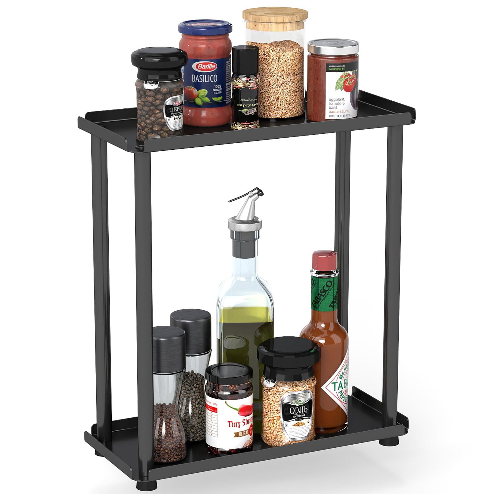 Photo 1 of 2 Tier Small Spice Rack Bathroom Sink Organizer for Kitchen Countertop, Black