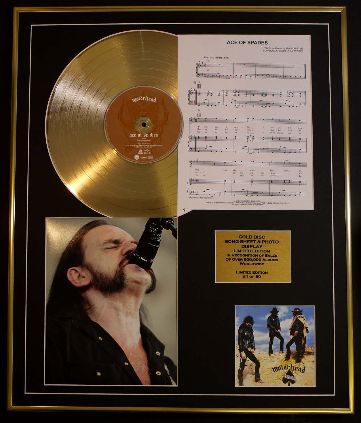 MOTORHEAD/CD GOLD DISC, SONG SHEET & PHOTO DISPLAY/LTD. EDITION/COA/ALBUM, ACE OF SPADES/SONG SHEET, ACE OF SPADES