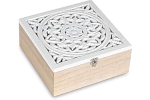 handrong Tea Box Tea Bag Organizer Tea Bag Holder Tea Caddy Wooden Tea Chest with Floral Design, 9 Compartments for Home, Office, Tea House and Gift