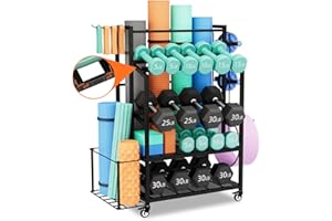 600LBS Dumbbell Rack Weight Stand - Bonvork Adjustable Weight Rack for Dumbbells, Home Gym Storage Rack for Yoga Mat Foam Roller Kettlebells, Workout Equipment Storage Organizer With Wheels