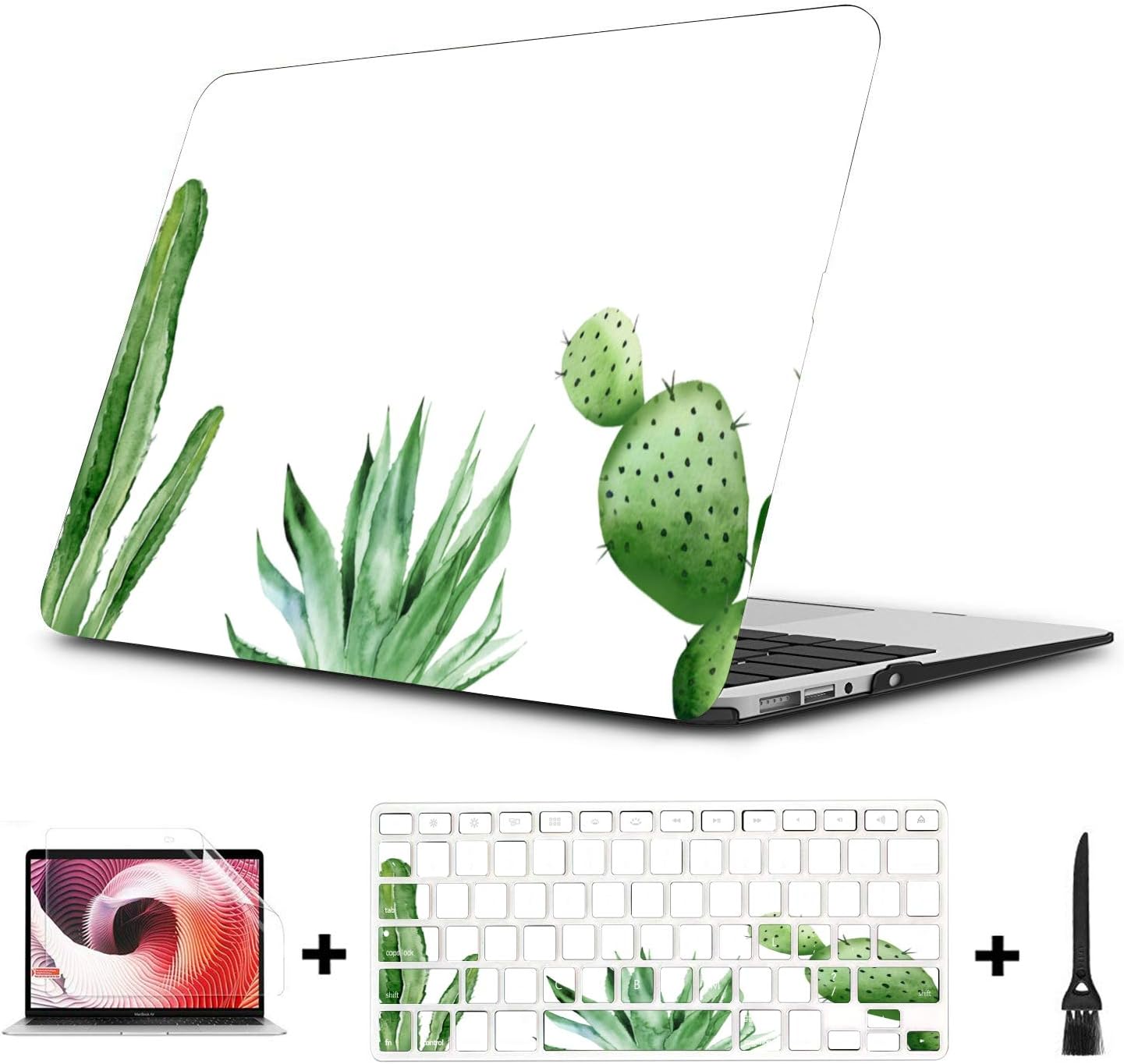 A1466 Case Green Pink Fresh Nature Plant Cactus Plastic Hard Shell Compatible Mac Air 11" Pro 13" 15" Apple MacBook Pro Accessories Protection for MacBook 2016-2019 Version
