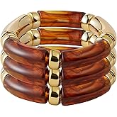 KOLODOGO 3PCS Chunky Bangles Bracelets for Women Stackable Chunky Bracelets Acrylic Bamboo Bracelet Stretch Bracelets for Women as Jewelry Gift