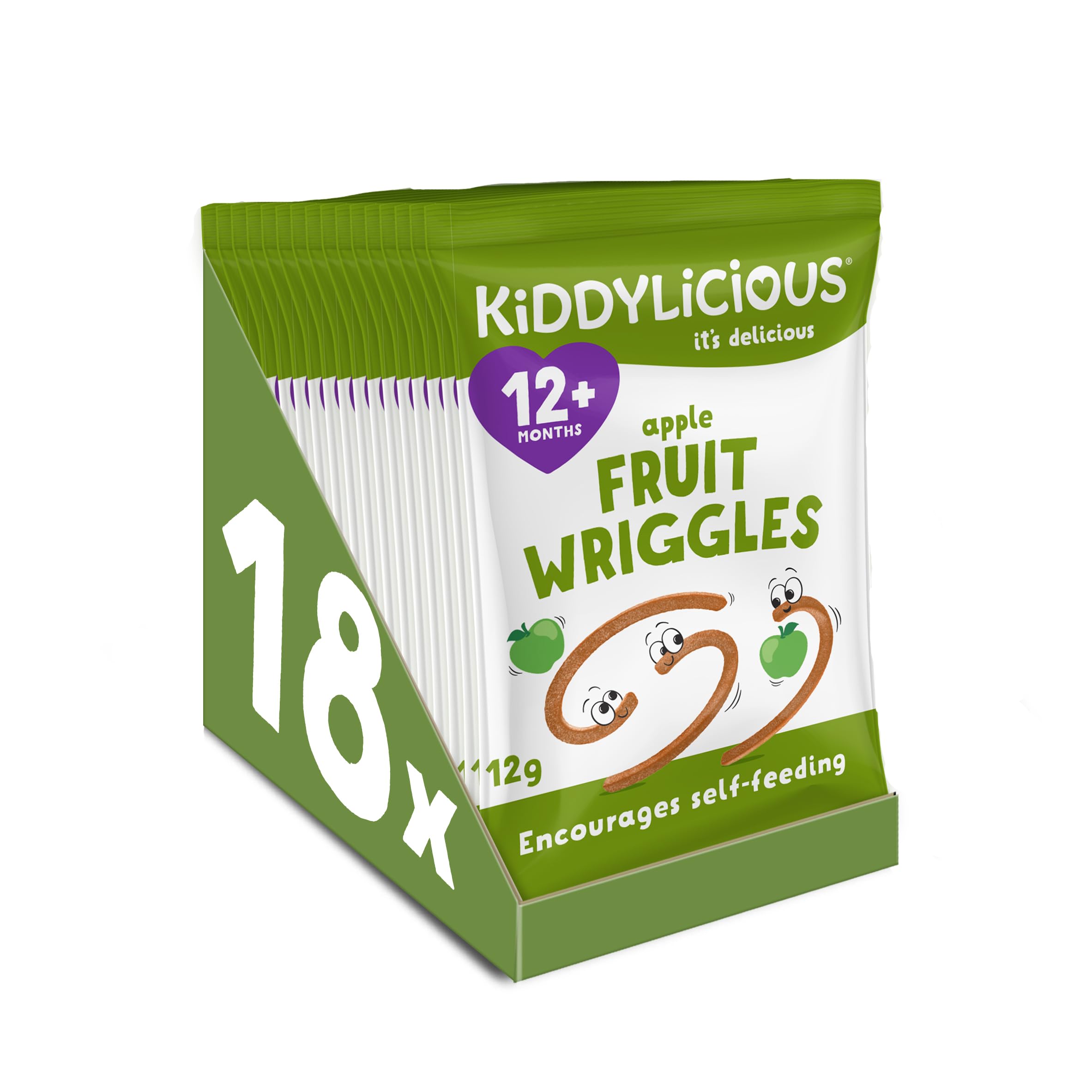 Kiddylicious Apple Wriggles - Delicious Real Fruit Treat for Kids - Suitable for 12+ Months - 18 Packs