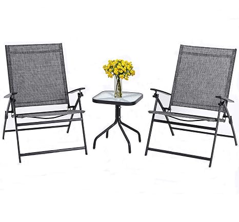Suncrown Outdoor 3 Piece Patio Strap Strapping Chairs With Glass Top Side Coffee Table Set Bistro Sets