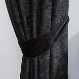 John Aird Crushed Velvet Eyelet Curtains Black Pair Tiebacks