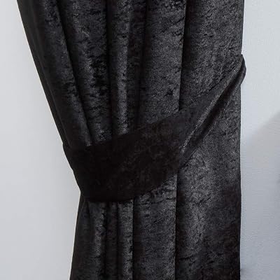John Aird Crushed Velvet Eyelet Curtains Black Pair Tiebacks