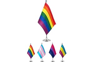GentleGirl.USA Rainbow Table Flag LGBT Stick Small Mini Rainbow Flag Office Table Flag with Stand Base, Gay Pride and Proud Theme Party Decoration