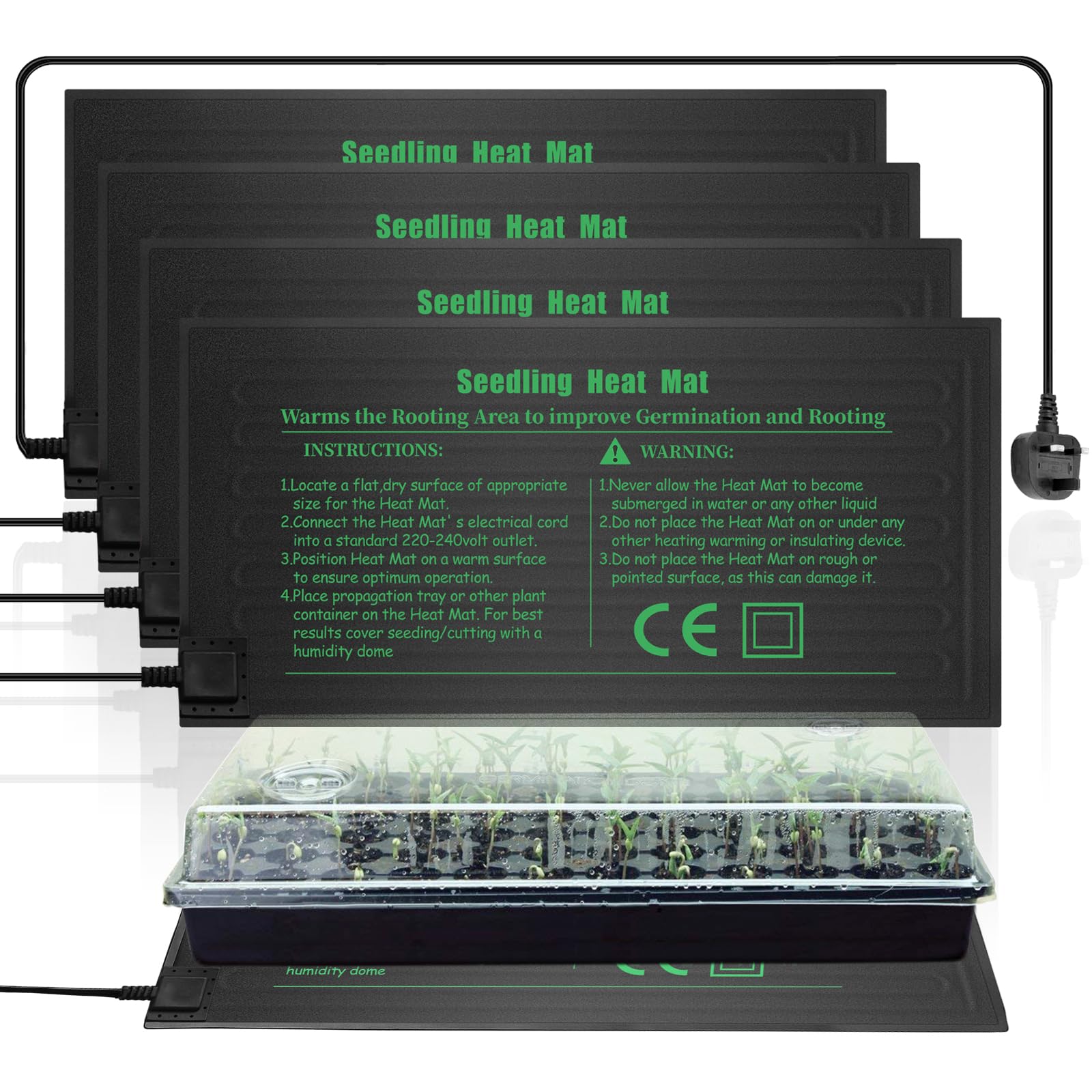 HYDGOOHO Seedling Heat Mat 10 x 20.75in 4 Pack,Waterproof Heat Mat for Seed Starting,Plant Heating Mats for Seedling Germination,Hydroponic Plant,Reptile Indoors