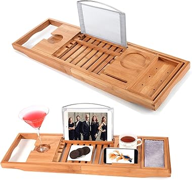 Utoplike Badewanne Caddy Bambus Bad Tub Tray met Buchhalter