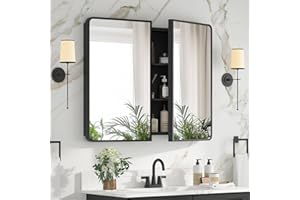 YTSMIR Bathroom Medicine Cabinet with Mirror 24 x 30 Inch, Black Medicine Cabinet Recessed or Surface Wall-Mounted, Mirrored 