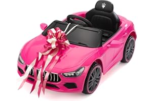 TOBBI Kids Ride on Car, 12V Licensed Maserati Ghibli, Electric Car for Boy Girl with Remote Control, 3 Speeds, Music, Bright Lights, MP3, USB, Electric Vehicle for Kids Ages 3-6 Years, Pink