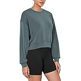 ODODOS Modal Soft Long Sleeve Cropped Sweatshirts for Women Oversized Crew Neck Pullover Crop Top