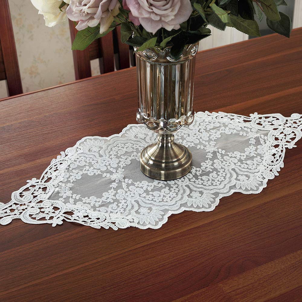 Photo 1 of ARTABLE Rectangle Table Runner Lace Macrame Embroidered Table Runners with Exquisite Vintage Shabby Chic for Holiday Wedding Long Dinner Tables (White, 12 x 36 Inch)