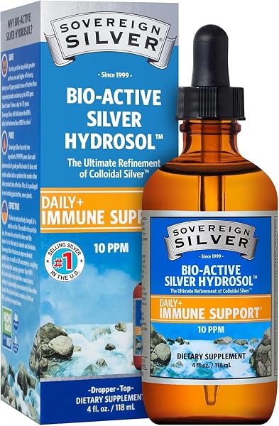 SOVEREIGN SILVER IMMUNE SUPPORT – COLLOIDAL SILVER, BIO-ACTIVE SILVER HYDROSOL, 10 PPM, LIQUID DROPPER, 4 FL OZ, (118 ML)