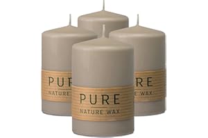 HYOOLA Pure Natural Pillar Candles - Made of 100% Natural Wax - Paraffin Free - 2.3 x 3.5 Inch - Taupe Pillar Candles - 4 Pac