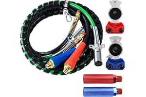 CABTHERLYN 12ft 3 in 1 ABS & Power Air Line Hose Kit Airline Air Hose Wrap 7 Way Electrical Cable Air Lines with Aluminum Extension Handles and Emergency Glad Hands for Semi Truck Trailer Tractor
