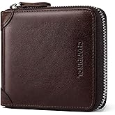 Mens Genuine Leather Zipper Wallet RFID Secure Large Capacity Double Fold Multi-card Leather Wallets for Men and coin purse