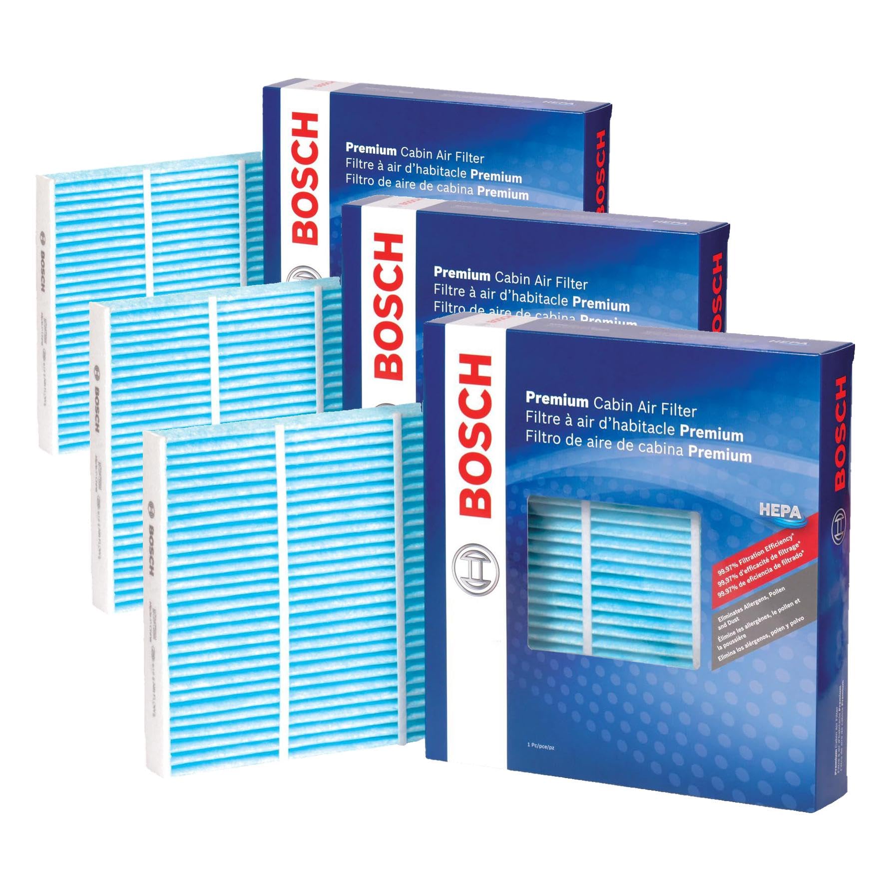 BOSCH 6055C HEPA Cabin Air Filter Compatible- Select Lexus ES, GS, GX, IS, LS, RX; Subaru Legacy, Outback; Toyota 4Runner, Camry, Corolla, Highlander, Prius, RAV4, Sequoia, Sienna, Tundra (Pack of 3) Image