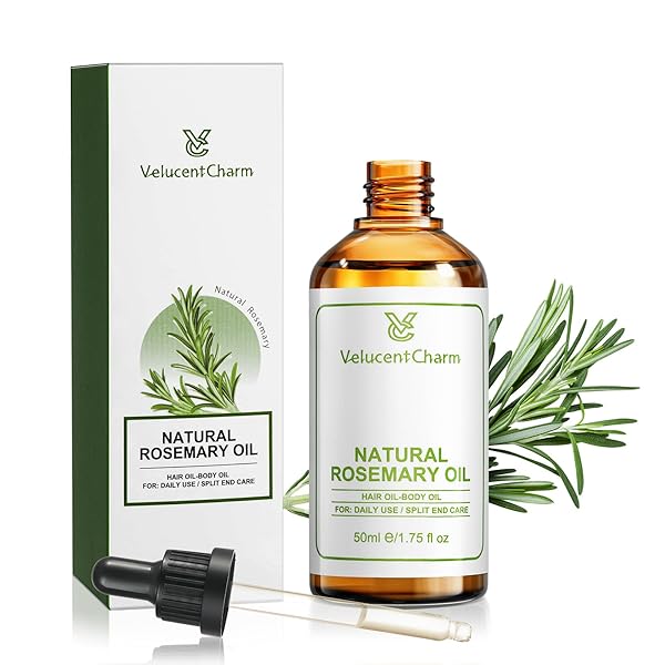 VELUCENTCHARM ROSEMARY ORGANIC HAIR GROWTH OIL FOR ALL HAIR TYPES WITH JOJOBA AND SWEET ALMOND OIL, ROSEMARY ESSENTIAL OIL FOR HAIR AND SKIN CARE, 1.75 FL OZ