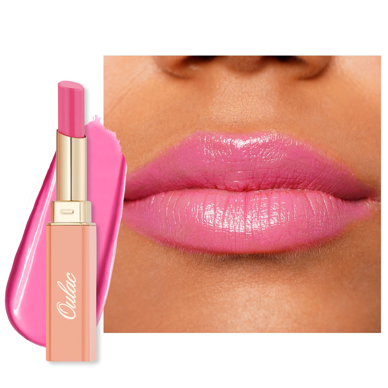 Oulac Moisturising Lipstick Pink - Moisture Shine Hydrating Lipstick & Tinted Lip Balm for Dry Lips, Medium Coverage Lip Colour | Juicy Look, Glossy Finish, Vegan, Cruelty-Free, She Pop (06) — image 1