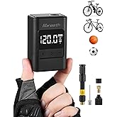 Bike Pump with Gauge, 120 PSI Mini Electric Bike Tire Pump, Auto Stop Air Pump with Presta and Schrader Valve, Portable Rechargeable Fast Inflation for Road Mountain Bike Bicycle Accessories