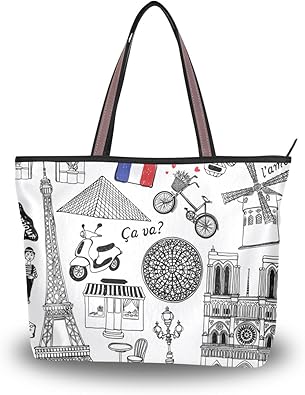 Amazon ハンドバッグ 手提げ チャーム トートバッグ パリのイラスト 収納力抜群 レディース 通勤通学 ハンドバッグ Amazon ハンドバッグ 手提げ チャーム トートバッグ パリのイラスト 収納力抜群 レディース 通勤通学 ハンドバッグ