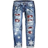 EVALESS Ripped Jeans for Women Plaid Patch Boyfriend Skinny Distressed Denim Jean Pants
