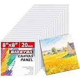 BAKEYBA 8x8inch Small Canvases for Painting, 20 Pack Canvas Boards Primed Acid Free for Oil, Watercolor, Acrylic Paint