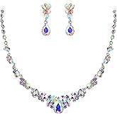 EVER FAITH Rhinestone Crystal Elegant Bridal Floral Teardrop Necklace Earrings Set