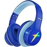 EarFun K4 Kids Bluetooth Headphones, Wireless Headphones with LED Lights, 74/85/94dBA Volume Limited, Built-in Mic, 90H Playtime, Bluetooth 5.4 Over Ear Headphone for iPad/Tablet/PC/School