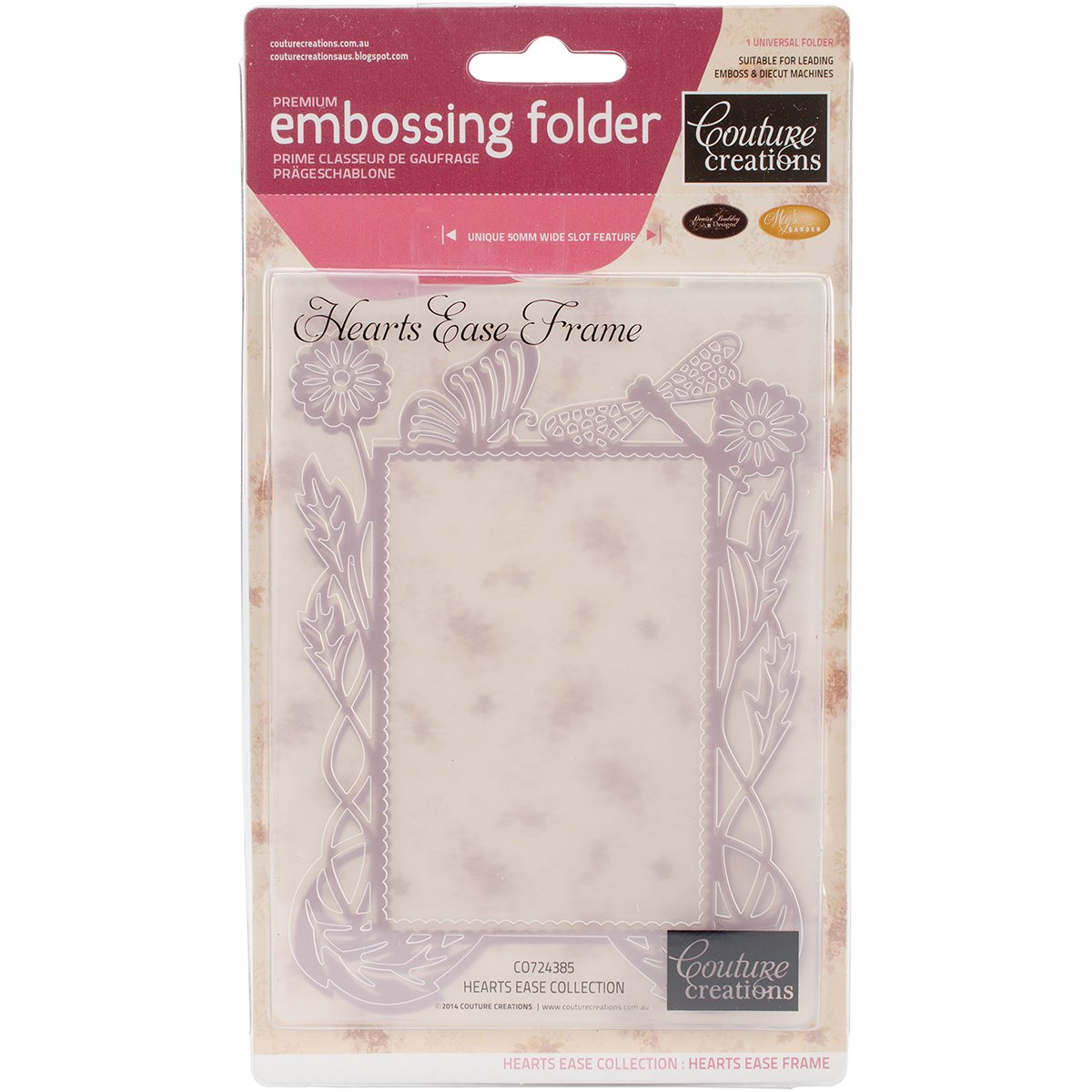 Couture Creations "Hearts Ease Frame" Embossing Folder, Transparent, A2 — image 1