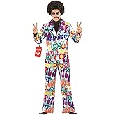 fun shack Groovy Mens Hippie Costume, Retro Mens Hippie Costumes for Adults, Groovy Costumes for Men, 60s Suit Men